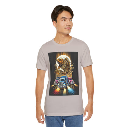 Bold Koi & Truck Fusion T-Shirt | Japanese Golden Carp AND Convoy Art Tee | Vibrant Streetwear for Truckers AND Tattoo Fans No.2