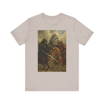 Epic Cat Samurai Battle Tee - War Horses Clash in Front of Japanese Castle  Feline Warrior Art Shirt for Fantasy & Japan Lovers