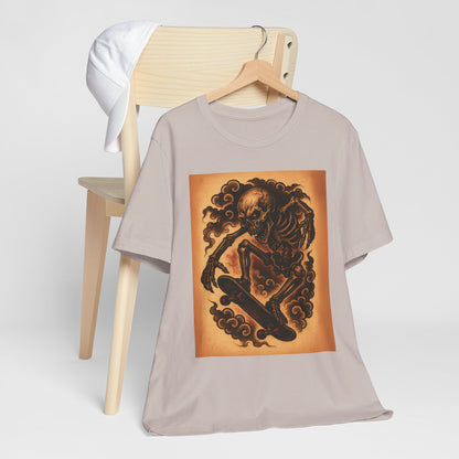 Gashadokuro Skeleton Skateboard Jump Tattoo-Style Shirt - Horror Yokai Streetwear for Adults, Skater Dad Gift, Japanese Folklore Tee