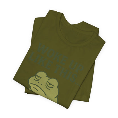 Woke Up Like This Still Tired Frog Shirt Funny Sleepy Tee Night Owl Top Coffee First Gift for Dad Cozy Loungewear Aesthetic