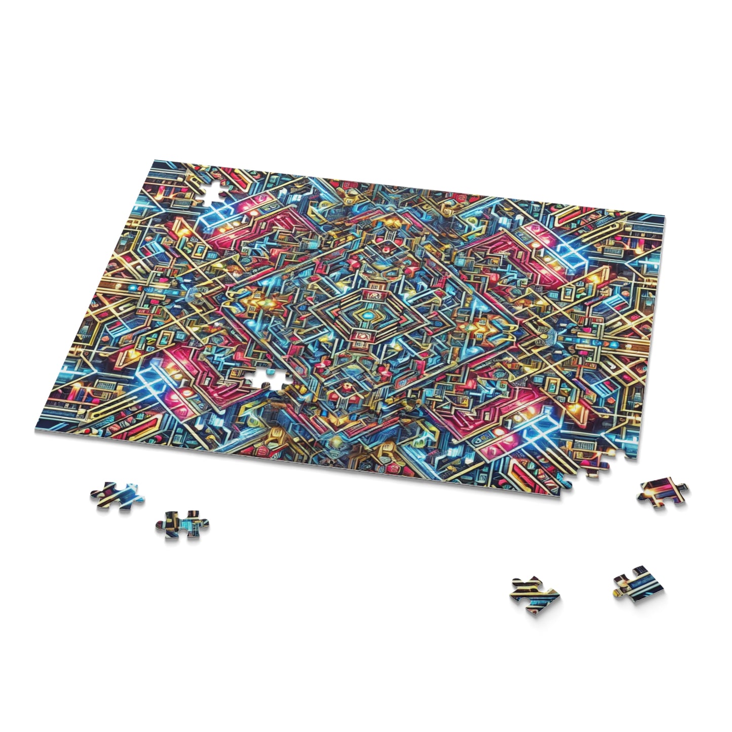 Futuristic Neon Circuit Puzzle-Ultra-Detailed Geometric Jigsaw for Adults | Sci-Fi Abstract Challenge (1000+ Pieces)