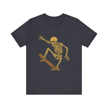 Skater Skeleton Graphic Tee for Adults - Vintage-Style Skeleton Skateboarding Shirt - Edgy Streetwear T-Shirt for Skaters and Art Lovers