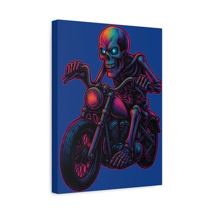 Skull Biker Canvas Neon Chopper Rider Motorcycle Wall Art Skeleton Cruiser Poster Style Garage Man Cave Decor Gift for Dad