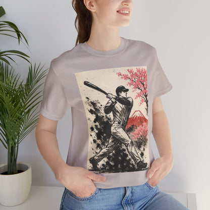Pro Baseball Batter Sumi Ink Art Shirt Fuji Sakura Retro Japanese Print Power Swing Tee Japan Inspired Sports Art Gift for Dad