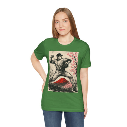 Pro Baseball Pitcher Sumi Ink Art Shirt Fuji Sakura Retro Japanese Print Windup Fastball Tee Japan Inspired Sports Art Gift for Dad