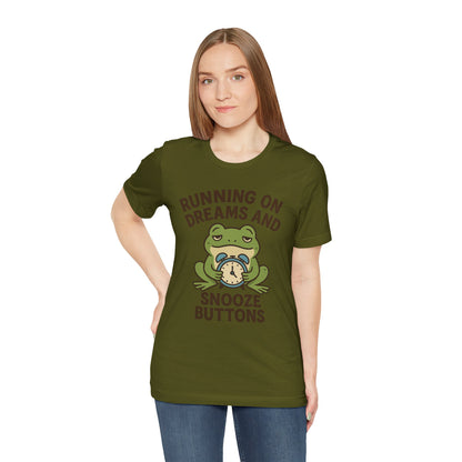 Running on Dreams and Snooze Buttons Shirt Sleepy Frog Tee Funny Night Owl Top Great Dad Gift Cozy Loungewear Aesthetic