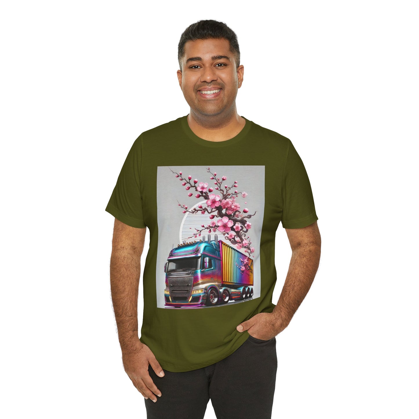 Cherry Blossom Convoy T-Shirt | Japanese Sakura x Modern Truck Art | Unique Graphic Tee for Drivers & Streetwear Lovers No.007