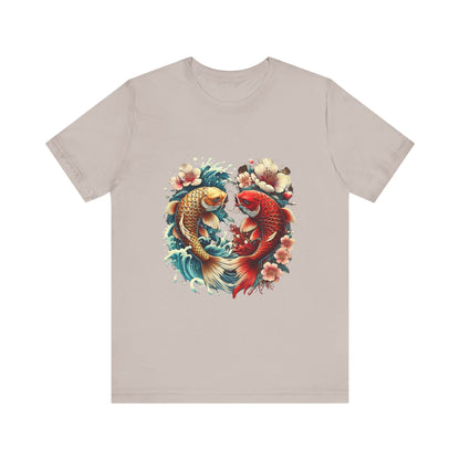 Koi Fish Yin Yang T-Shirt - Japanese Tattoo Style Nishikigoi, Cherry Blossoms, Water Art, Lucky Fish, Unisex Graphic Tee