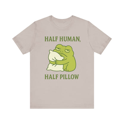 Half Human Half Pillow Funny Sleepy Frog Shirt for Coffee Lovers Dad Gift Not a Morning Person Tee Cozy Kawaii Aesthetic Graphic Top