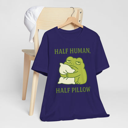 Half Human Half Pillow Funny Sleepy Frog Shirt for Coffee Lovers Dad Gift Not a Morning Person Tee Cozy Kawaii Aesthetic Graphic Top