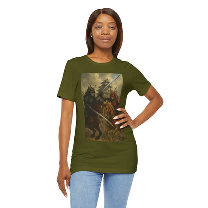 Epic Cat Samurai Battle Tee - War Horses Clash in Front of Japanese Castle  Feline Warrior Art Shirt for Fantasy & Japan Lovers