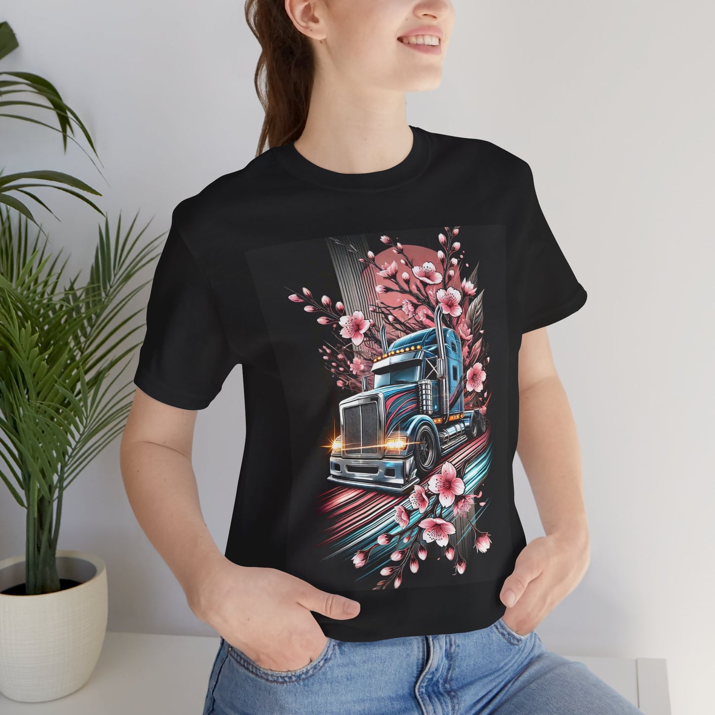 Cherry Blossom Convoy T-Shirt | Japanese Sakura x Modern Truck Art | Unique Graphic Tee for Drivers & Streetwear Lovers No.006