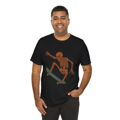 Skater Skeleton Graphic Tee for Adults - Vintage-Style Skeleton Skateboarding Shirt - Edgy Streetwear T-Shirt for Skaters and Art Lovers