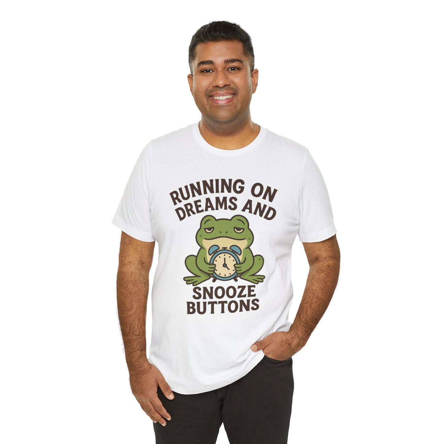 Running on Dreams and Snooze Buttons Shirt Sleepy Frog Tee Funny Night Owl Top Great Dad Gift Cozy Loungewear Aesthetic