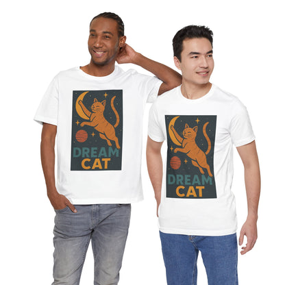 Dream Cat Shirt Retro Space Kitty Tee Moon and Stars Poster Style Japan Inspired Vintage Graphic Gift for Cat Lovers and Dad
