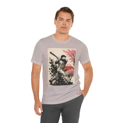 Pro Baseball Batter Sumi Ink Art Shirt Fuji Sakura Retro Japanese Print Power Swing Tee Japan Inspired Sports Art Gift for Dad