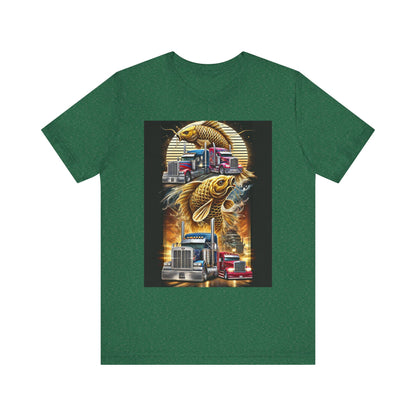 Bold Koi & Truck Fusion T-Shirt | Japanese Golden Carp AND Convoy Art Tee | Vibrant Streetwear for Truckers AND Tattoo Fans