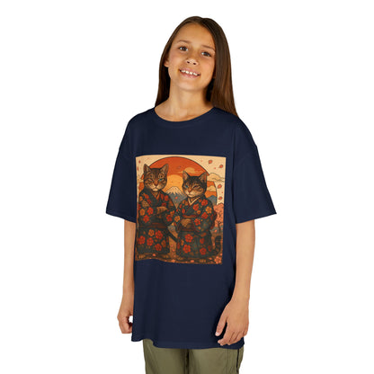 Samurai Cat Kids Kimono Shirt-Japanese Floral Cat Art Clothing for Boys and Girls,Cute Anime-Inspired Cultural Outfit for Festivals  Gifts