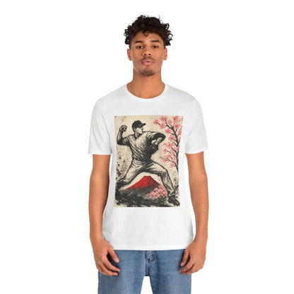 Pro Baseball Pitcher Sumi Ink Art Shirt Fuji Sakura Retro Japanese Print Windup Fastball Tee Japan Inspired Sports Art Gift for Dad
