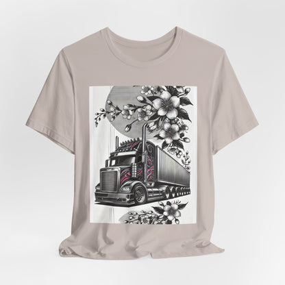 Cherry Blossom Convoy T-Shirt | Japanese Sakura x Modern Truck Art | Unique Graphic Tee for Drivers & Streetwear Lovers No.002