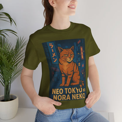 Neo Tokyo Stray Cat Shirt Retro Anime Poster Style Nora Neko Tee Ramen Izakaya Night Graphic Japan Streetwear Gift for Dad