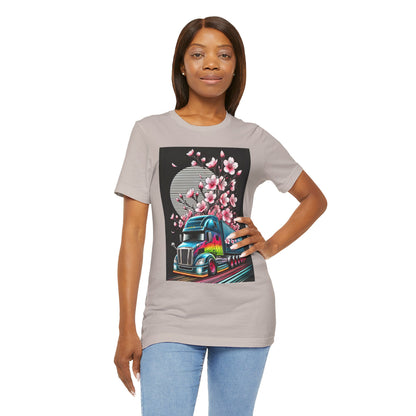 Cherry Blossom Convoy T-Shirt | Japanese Sakura x Modern Truck Art | Unique Graphic Tee for Drivers & Streetwear Lovers No.003