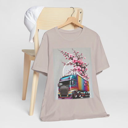 Cherry Blossom Convoy T-Shirt | Japanese Sakura x Modern Truck Art | Unique Graphic Tee for Drivers & Streetwear Lovers No.007