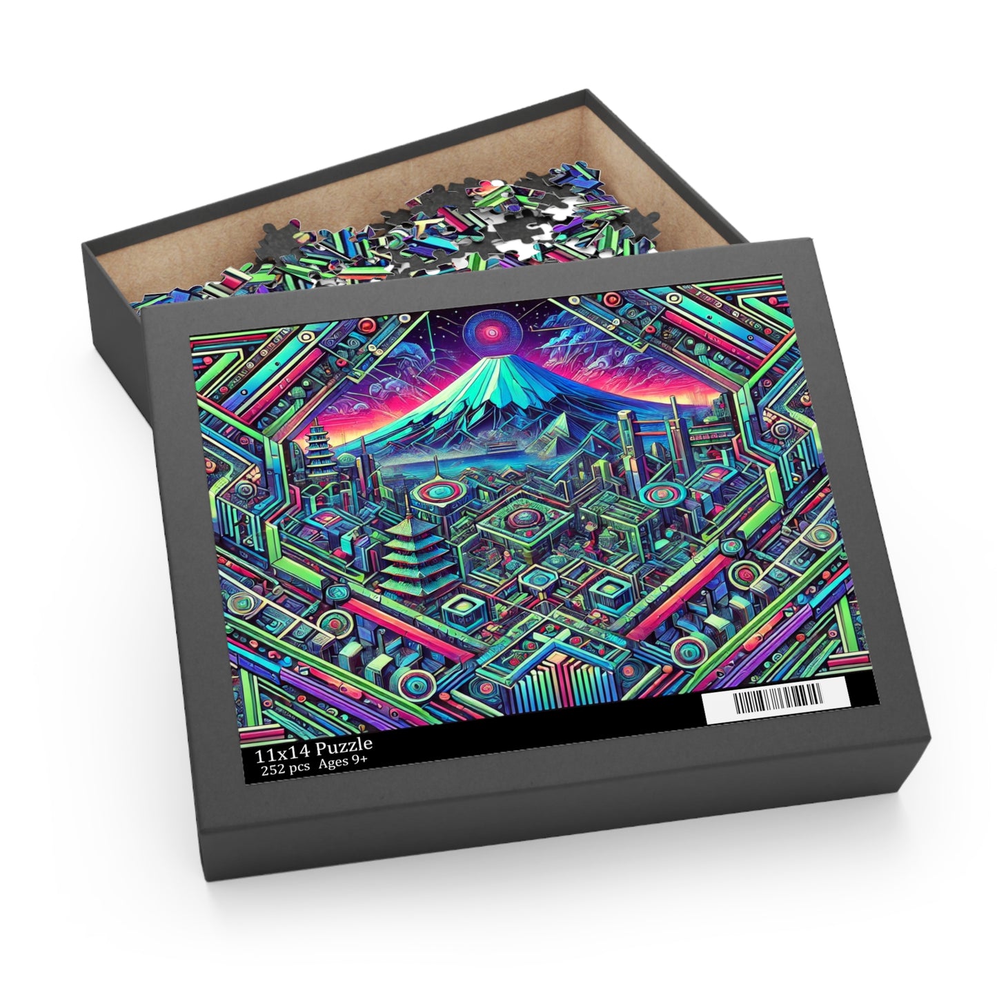 Neon x Geometric x Mt. Fuji! A super tricky puzzle with a cool sci-fi vibe-perfect brain workout for adults! 1000+ pieces of fun!