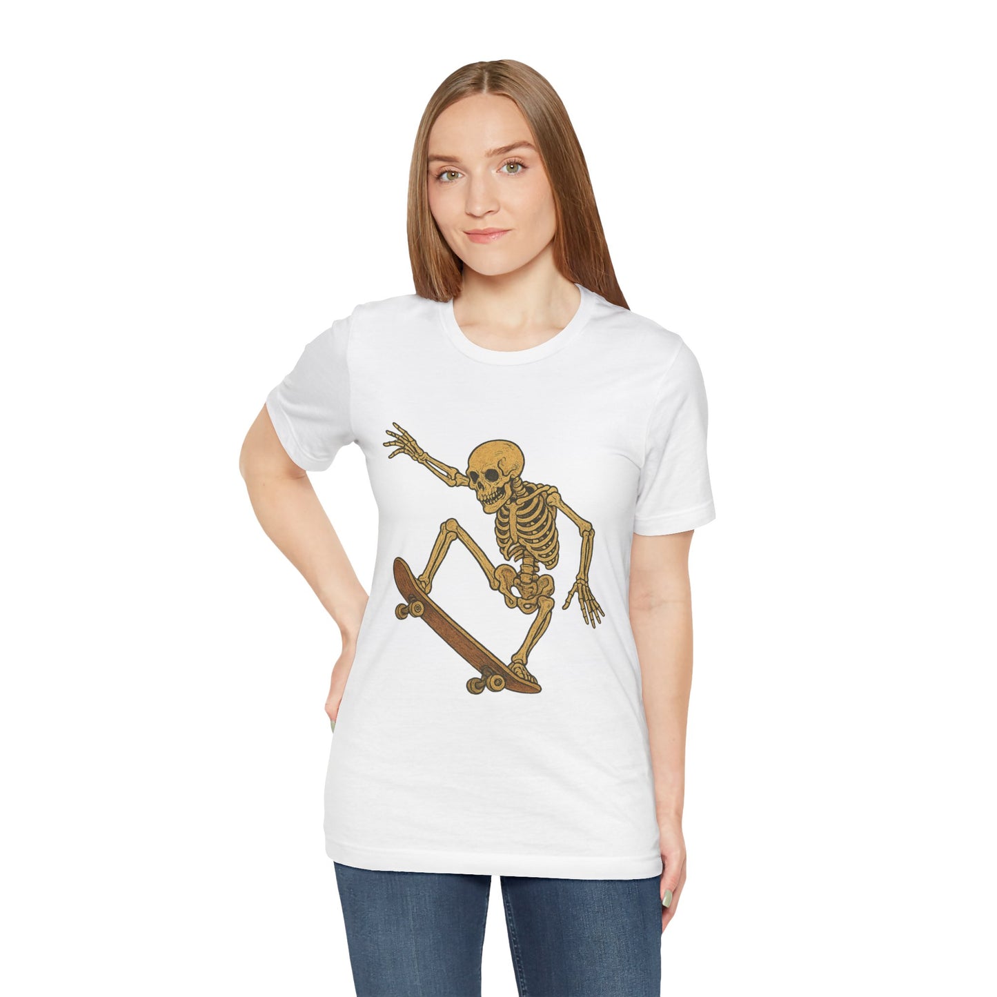 Skater Skeleton Graphic Tee for Adults - Vintage-Style Skeleton Skateboarding Shirt - Edgy Streetwear T-Shirt for Skaters and Art Lovers