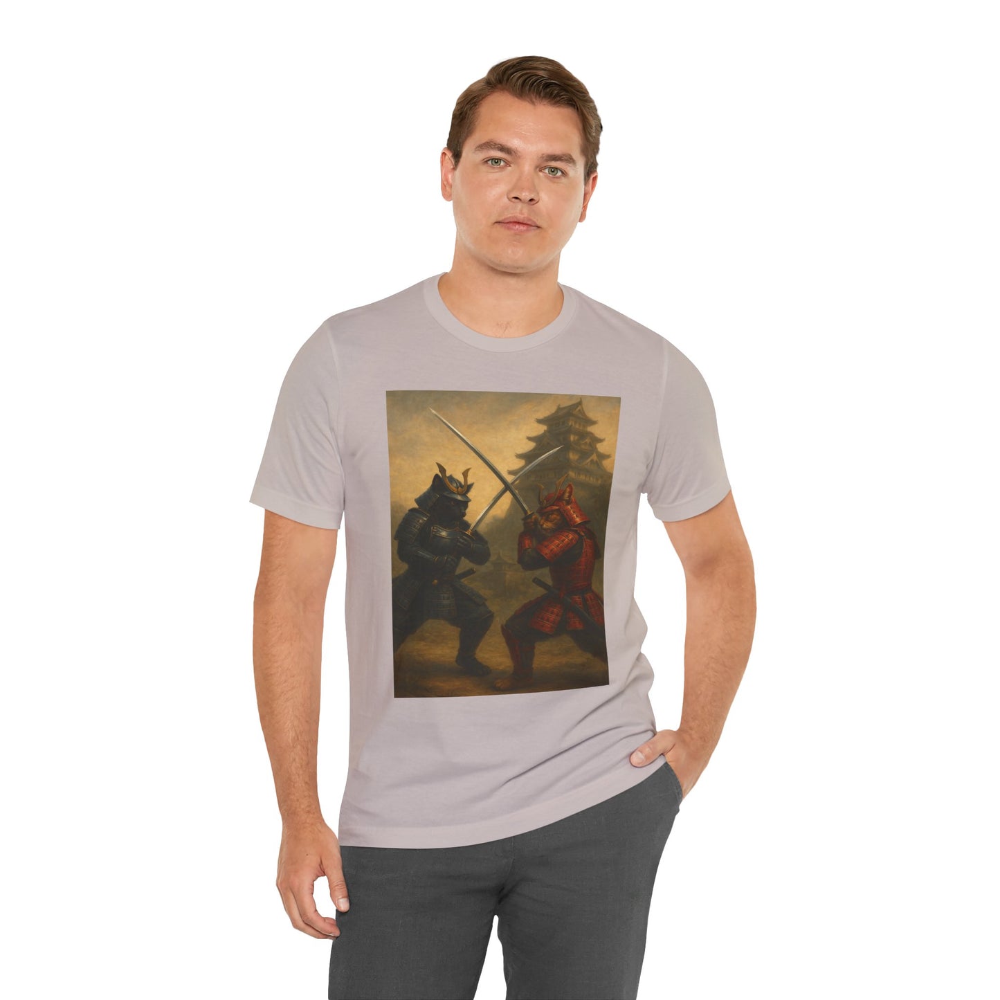 Epic Cat Samurai Battle Tee - War Horses Clash in Front of Japanese Castle  Feline Warrior Art Shirt for Fantasy & Japan Lovers
