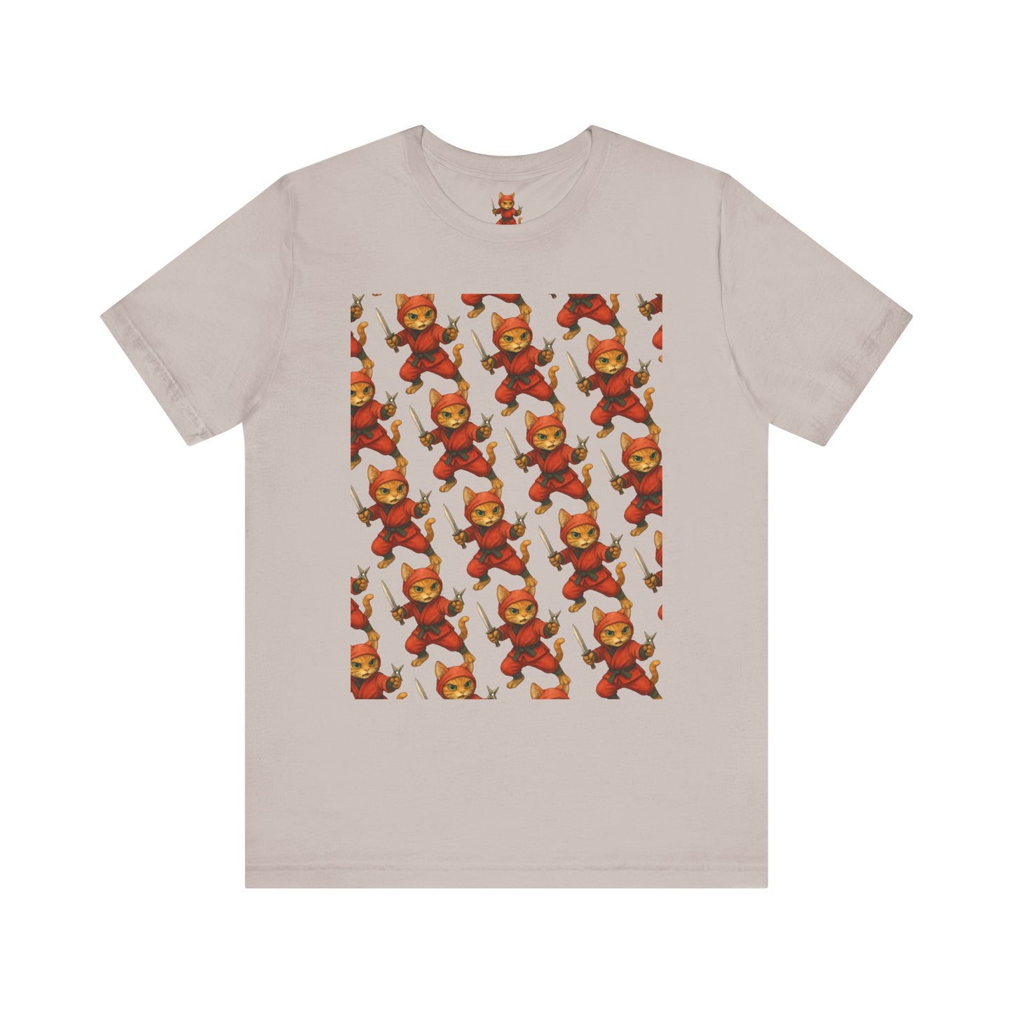 Ninja Cat T-Shirt - Cute Ninja Cat Front Print and Bold Japanese Kanji "NEKONIN" Back Print - Cool Unisex Japanese Streetwear Tee