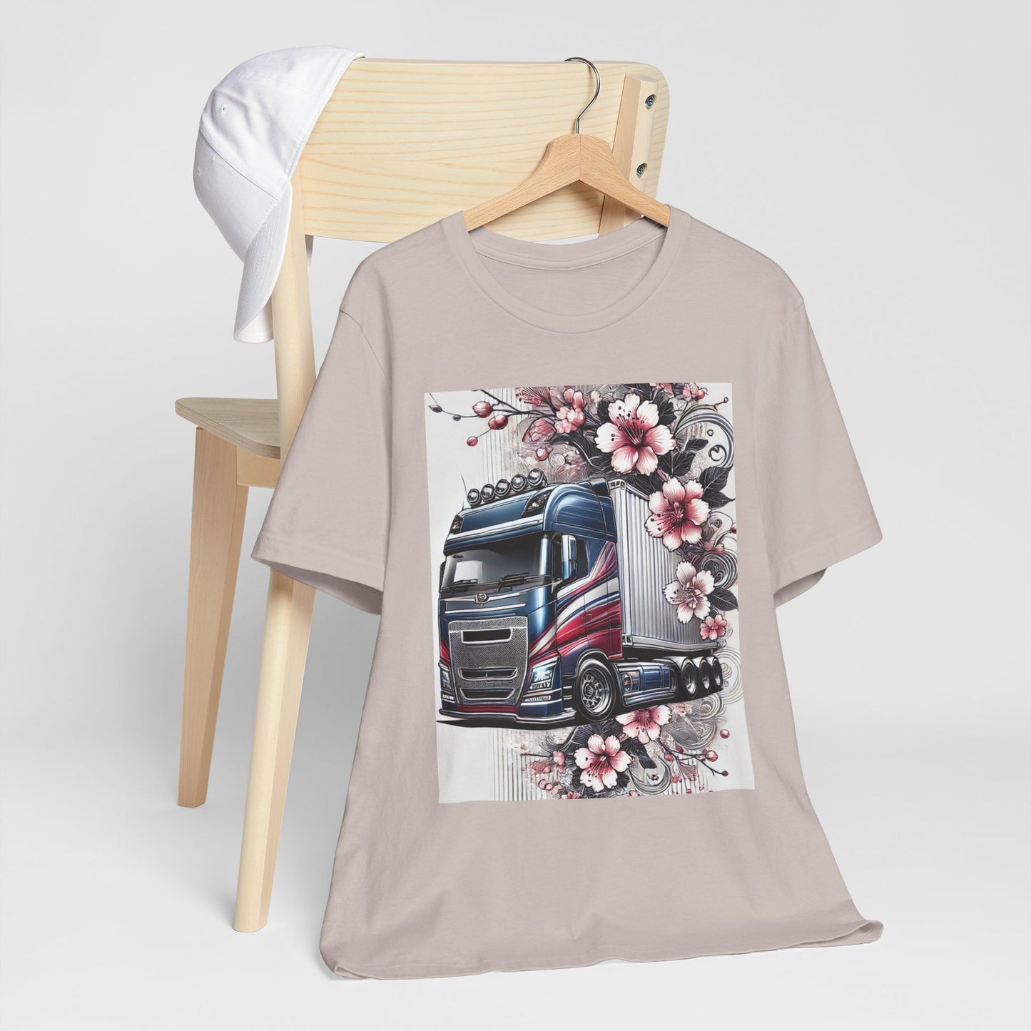Cherry Blossom Convoy T-Shirt | Japanese Sakura x Modern Truck Art | Unique Graphic Tee for Drivers & Streetwear Lovers 001