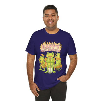 Happy Frog Rockers Album Cover Tee Cute Frog Band Shirt Vocal Guitar Piano Drums Pastel Art Gift for Music Lovers