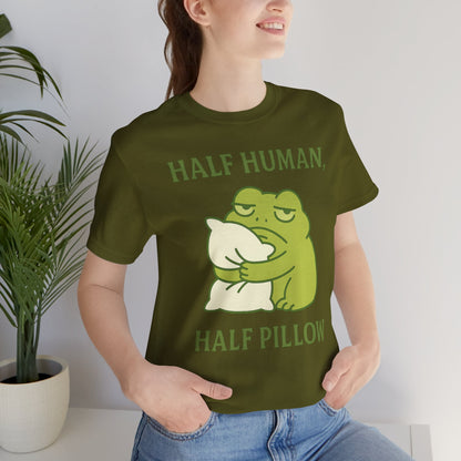 Half Human Half Pillow Funny Sleepy Frog Shirt for Coffee Lovers Dad Gift Not a Morning Person Tee Cozy Kawaii Aesthetic Graphic Top