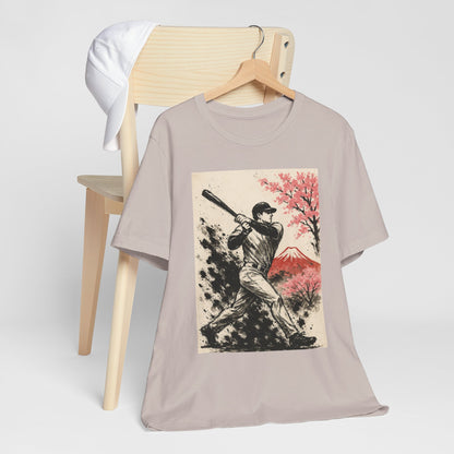 Pro Baseball Batter Sumi Ink Art Shirt Fuji Sakura Retro Japanese Print Power Swing Tee Japan Inspired Sports Art Gift for Dad