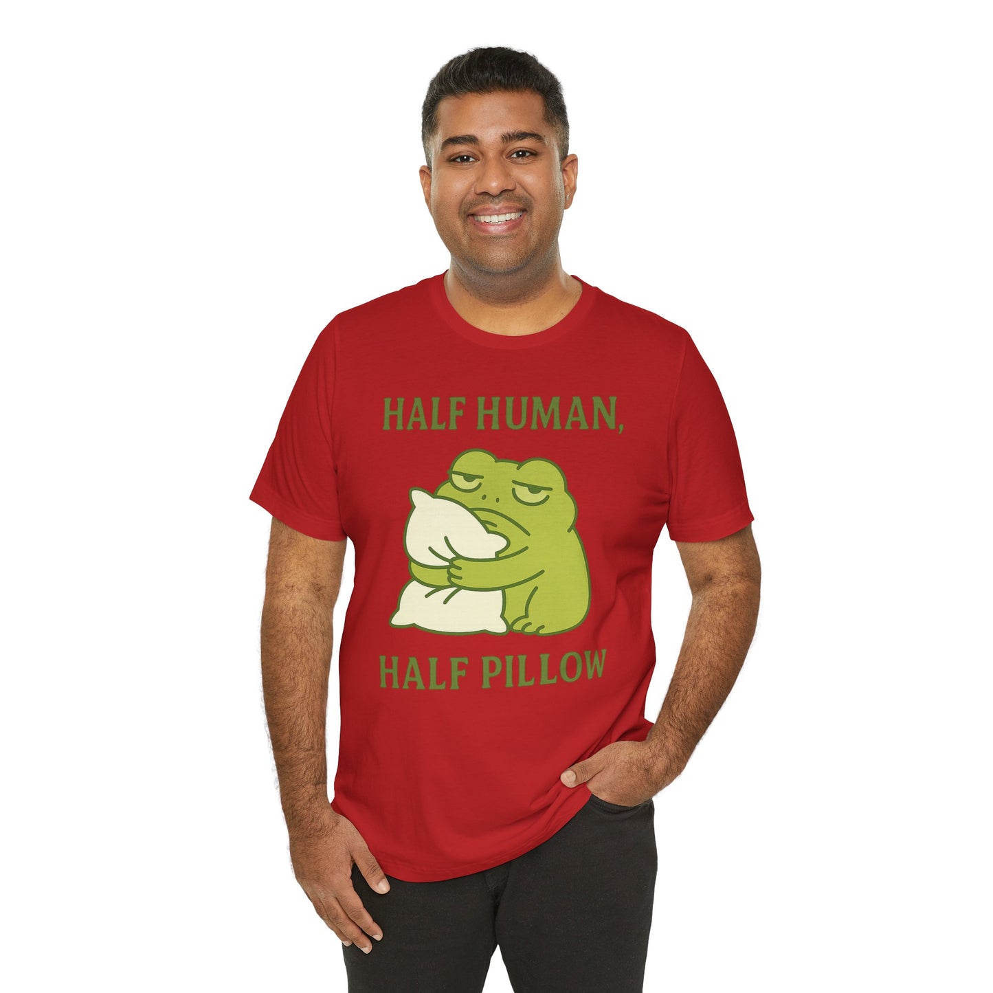 Half Human Half Pillow Funny Sleepy Frog Shirt for Coffee Lovers Dad Gift Not a Morning Person Tee Cozy Kawaii Aesthetic Graphic Top