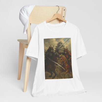 Epic Cat Samurai Battle Tee - War Horses Clash in Front of Japanese Castle  Feline Warrior Art Shirt for Fantasy & Japan Lovers
