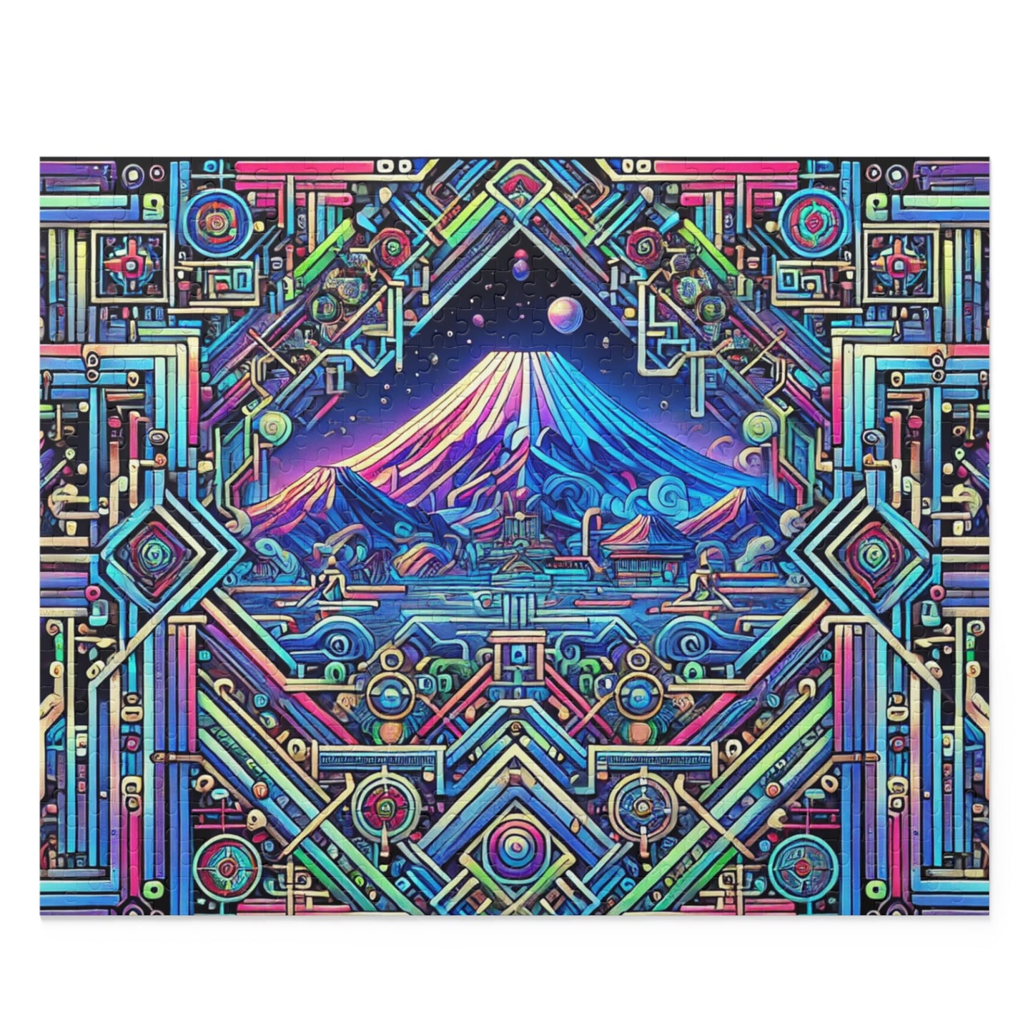 Neon x Geometric x Mt. Fuji! A super tricky puzzle with a cool sci-fi vibe-perfect brain workout for adults! 1000+ pieces of fun!