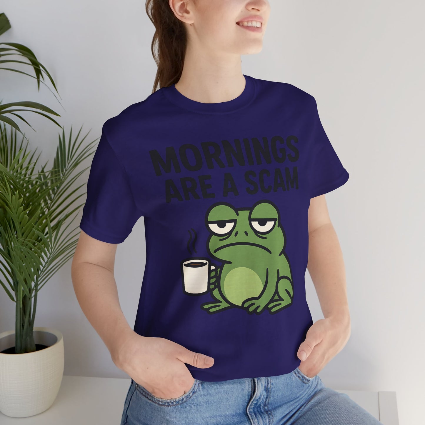 Mornings Are a Scam Frog Shirt Funny Sleepy Tee Night Owl Top Coffee First Gift for Dad Cute Graphic Loungewear Aesthetic