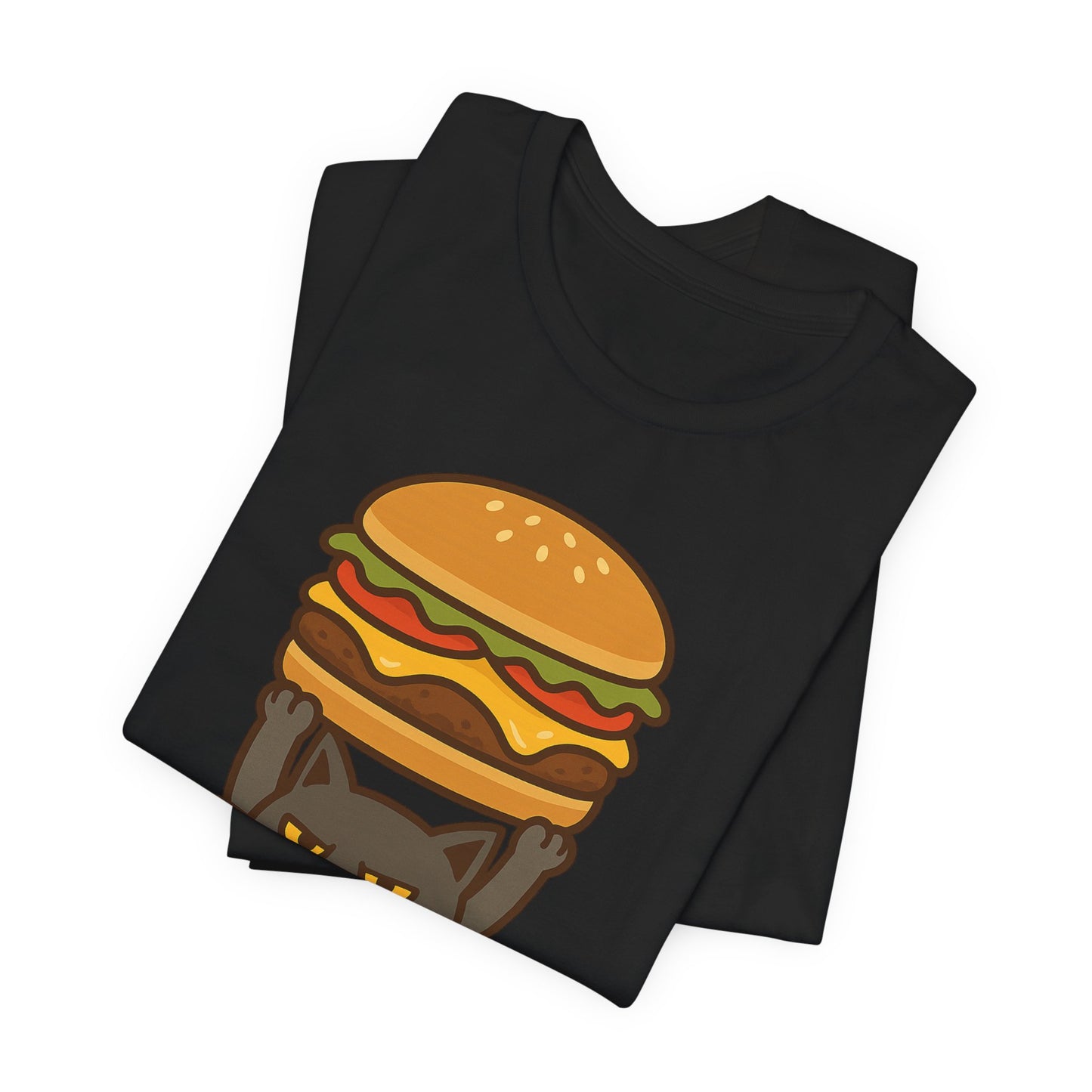 "Hanba-nyaa~" Cute Japanese Cat T-Shirt – Funny Burger & Cat Design – Kawaii Style Unisex Tee – Gift for Food & Cat Lovers