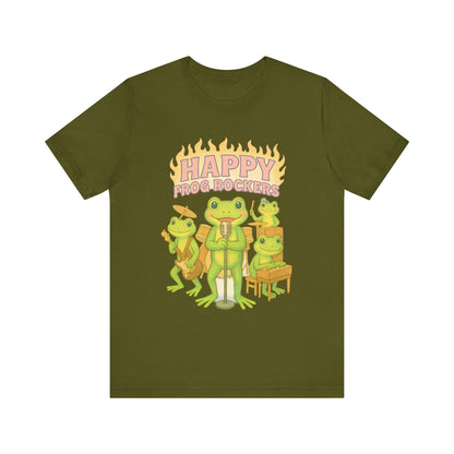 Happy Frog Rockers Album Cover Tee Cute Frog Band Shirt Vocal Guitar Piano Drums Pastel Art Gift for Music Lovers