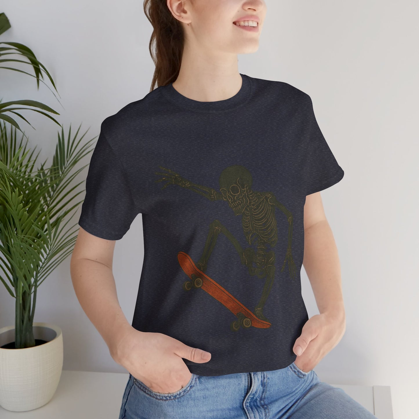 Skater Skeleton Graphic Tee for Adults - Vintage-Style Skeleton Skateboarding Shirt - Edgy Streetwear T-Shirt for Skaters and Art Lovers