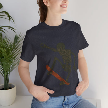 Skater Skeleton Graphic Tee for Adults - Vintage-Style Skeleton Skateboarding Shirt - Edgy Streetwear T-Shirt for Skaters and Art Lovers
