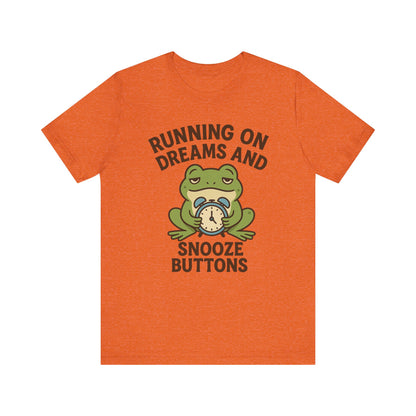 Running on Dreams and Snooze Buttons Shirt Sleepy Frog Tee Funny Night Owl Top Great Dad Gift Cozy Loungewear Aesthetic