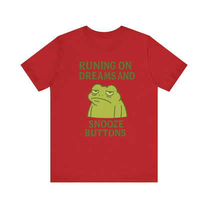 Running on Dreams and Snooze Buttons Shirt Sleepy Frog Tee Funny Night Owl Top Great Dad Gift Cozy Loungewear Aesthetic