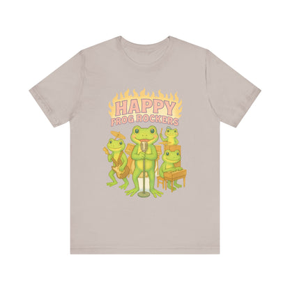 Happy Frog Rockers Album Cover Tee Cute Frog Band Shirt Vocal Guitar Piano Drums Pastel Art Gift for Music Lovers