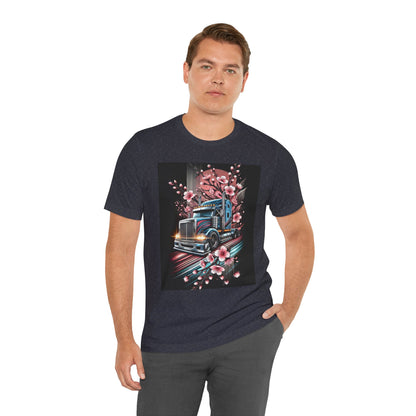 Cherry Blossom Convoy T-Shirt | Japanese Sakura x Modern Truck Art | Unique Graphic Tee for Drivers & Streetwear Lovers No.006