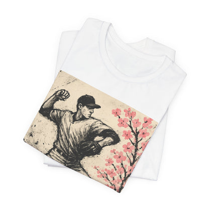 Pro Baseball Pitcher Sumi Ink Art Shirt Fuji Sakura Retro Japanese Print Windup Fastball Tee Japan Inspired Sports Art Gift for Dad