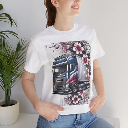 Cherry Blossom Convoy T-Shirt | Japanese Sakura x Modern Truck Art | Unique Graphic Tee for Drivers & Streetwear Lovers 001