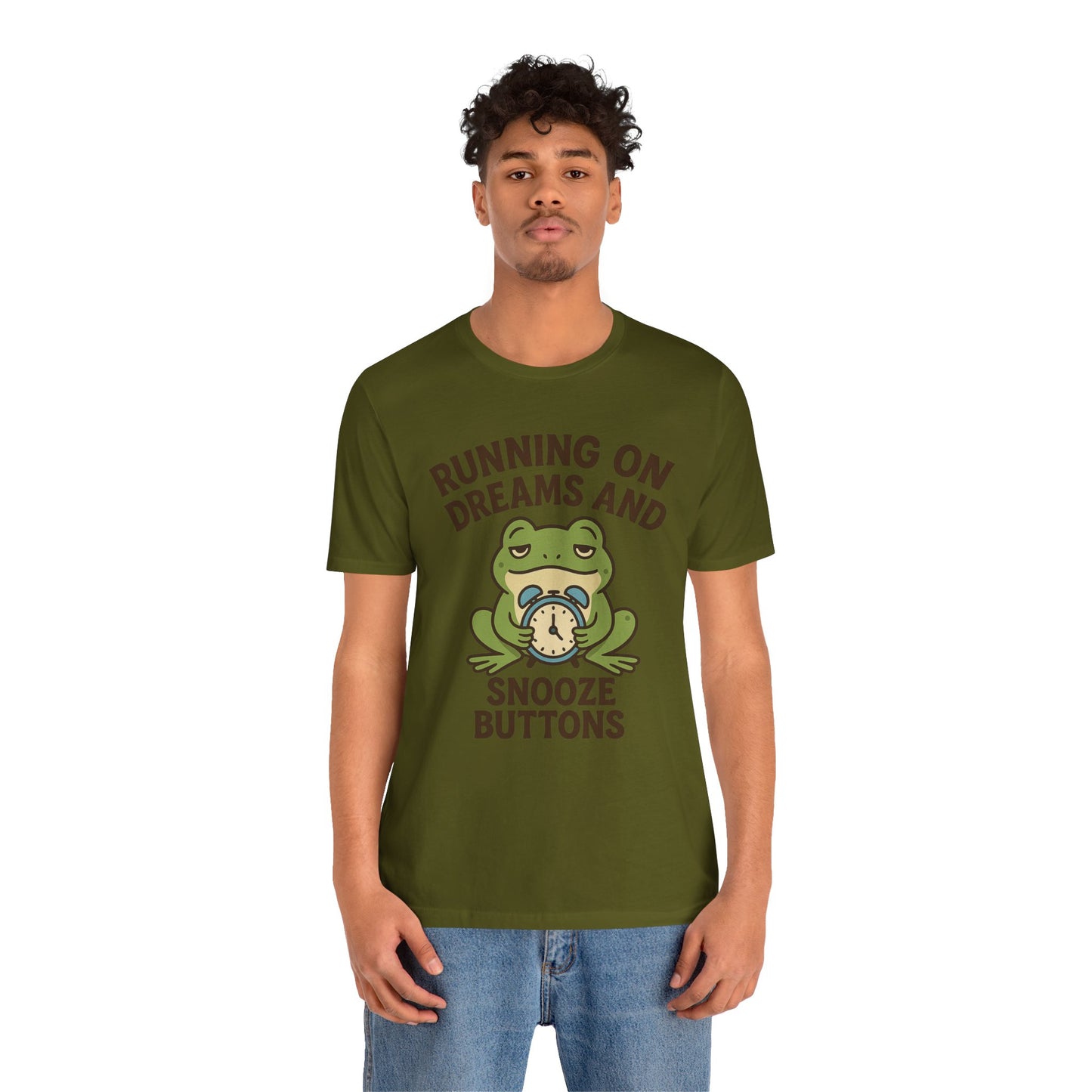 Running on Dreams and Snooze Buttons Shirt Sleepy Frog Tee Funny Night Owl Top Great Dad Gift Cozy Loungewear Aesthetic